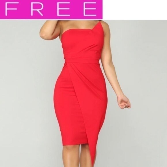 Fashion Nova Dresses & Skirts - 𝙁𝙍𝙀𝙀 🅽🅴🆆 Fashion Nova Hope You’re Happy Dress, asymmetrical red midi, M